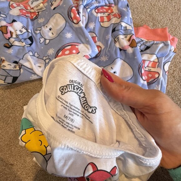 Squishmallows Girls Pajama Set and T Shirt Casual Blue White Logo Size 8 Knit - Picture 5 of 7